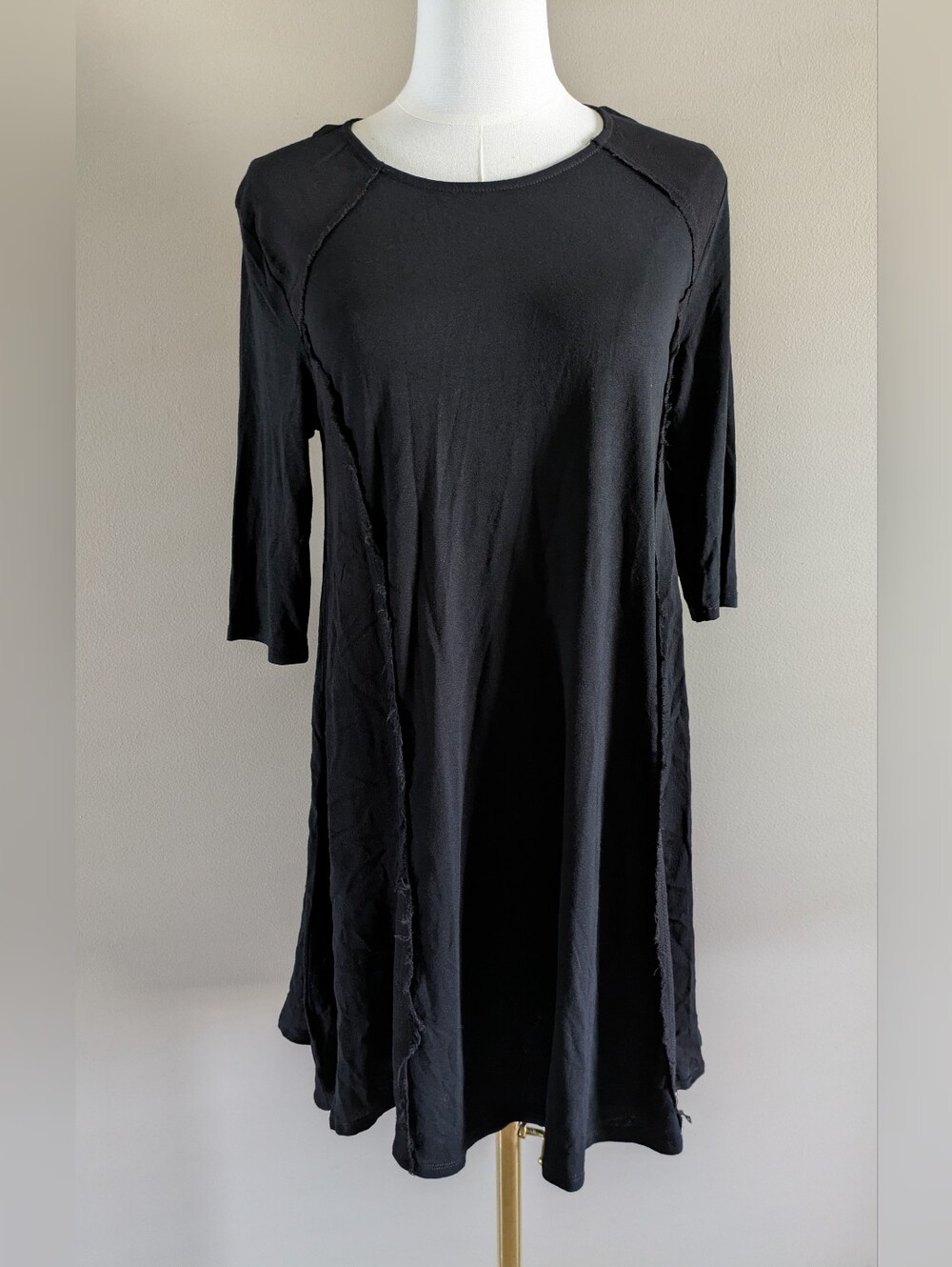 Altar'd State Solid Black Round Neck 3/4 Sleeve Zip Back Dress Small